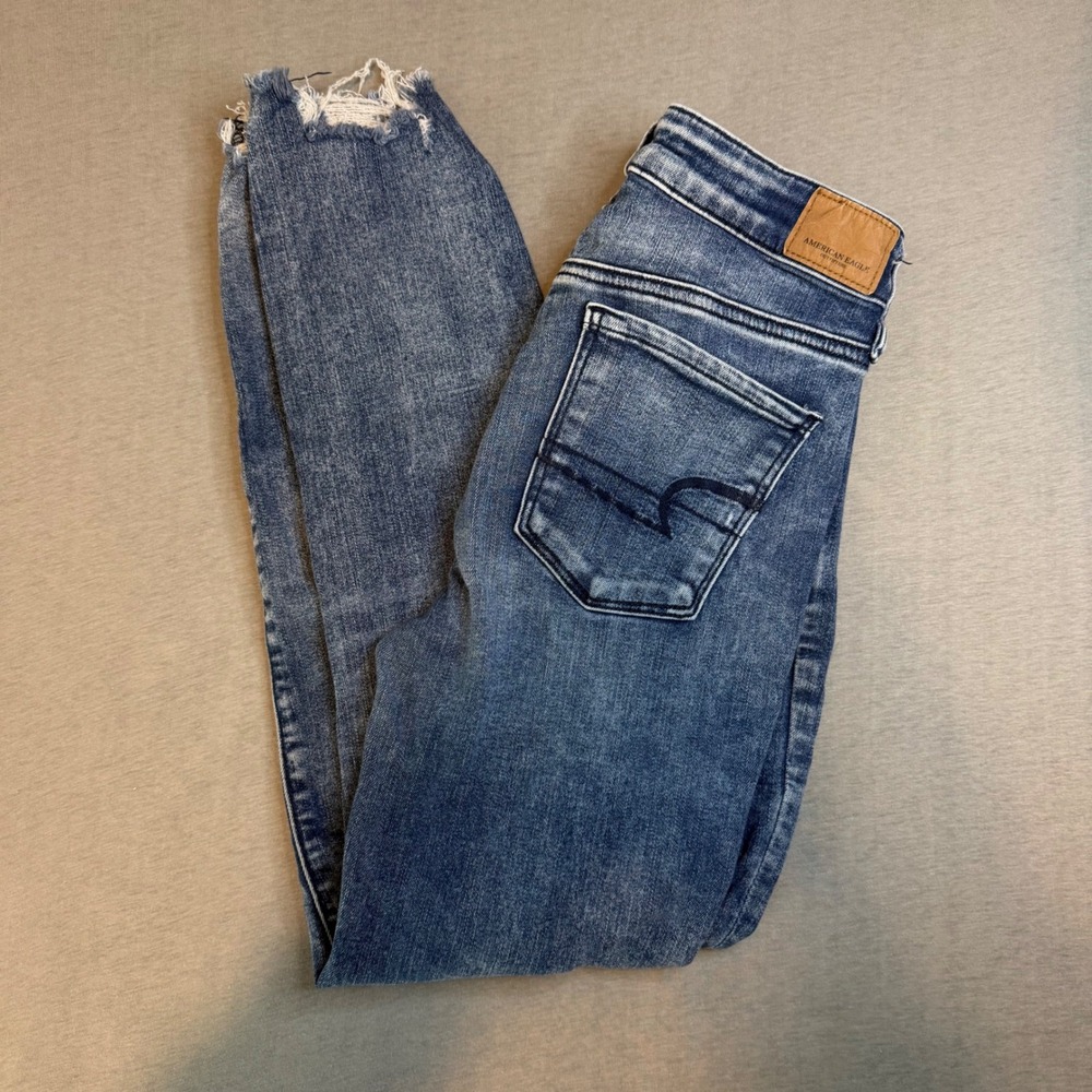 American Eagle Ne(x)t Level Stretch Distressed Skinny Jeans Blue Medium Wash 4R